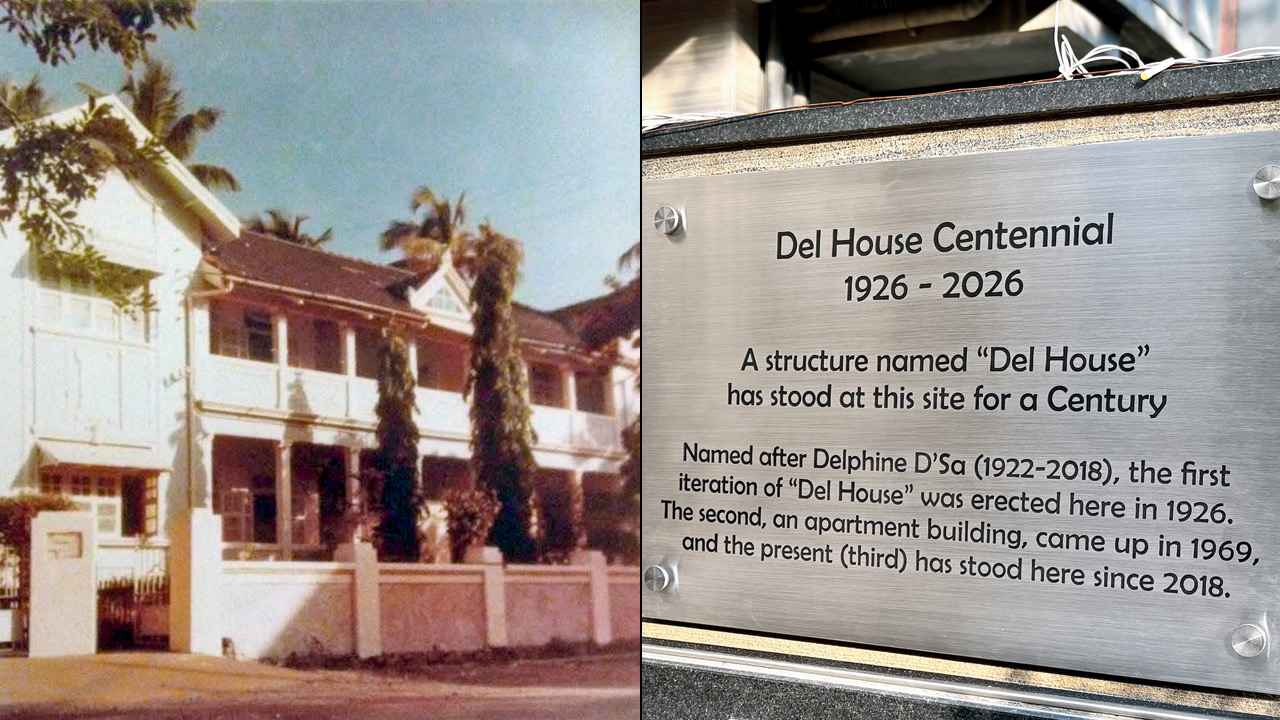 (From left) The first iteration of the Del House; the new plaque commemorating the centennial. Pics Courtesy/Debasish Chakraverty