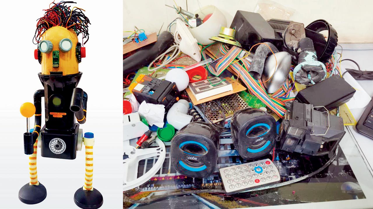 Robo Crafter (left); Waste material used to make Robo Crafter. Pics Courtesy/Nehru Science Centre 